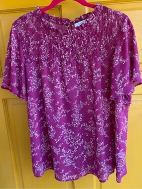 Sheer Plum Colored Fairycore Flutter Sleeve Blouse Size XL‎